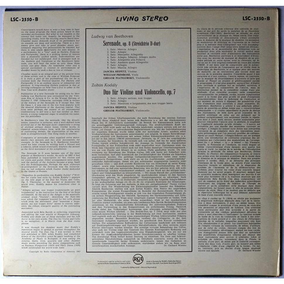 Jascha Heifetz / William Primrose / Gregor Piatigorsky, Ludwig Van
