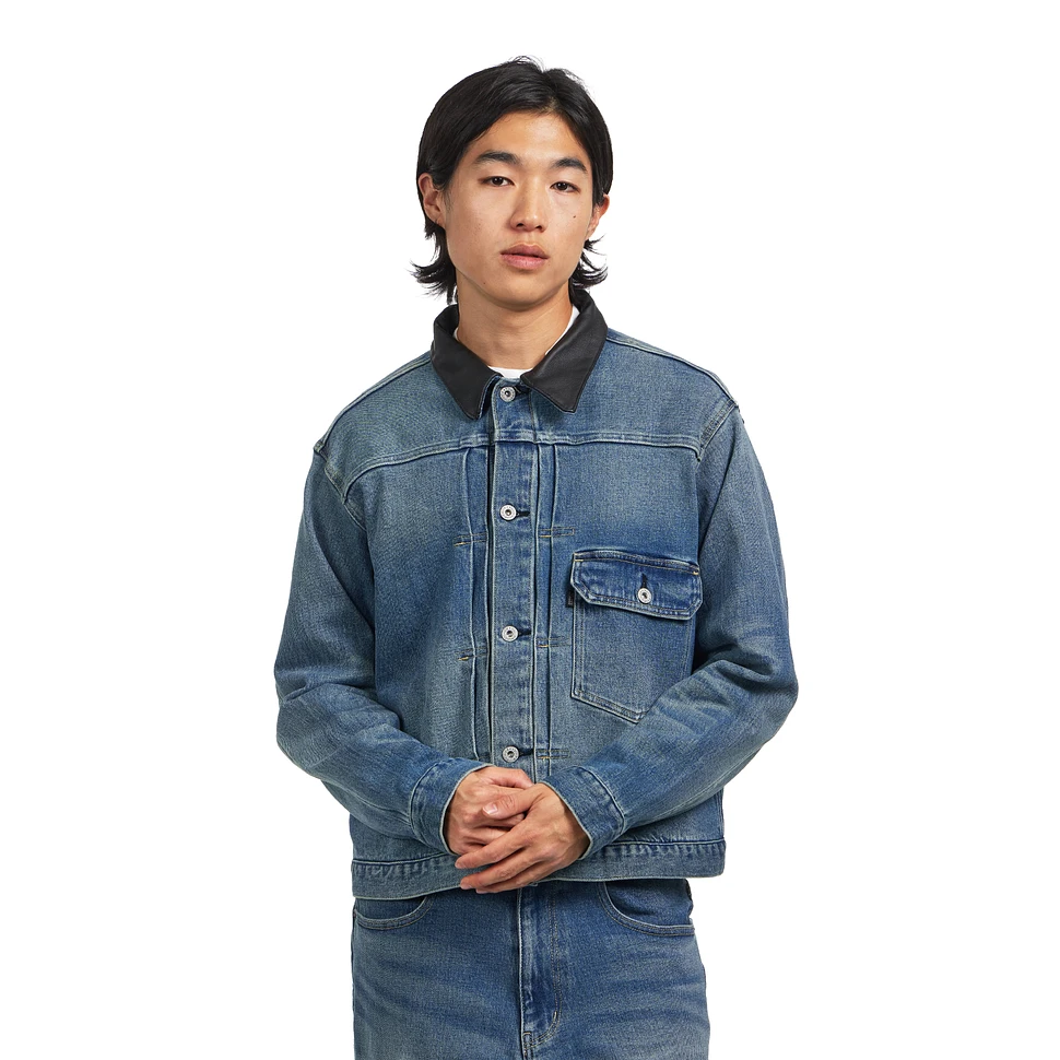 Leather Collar Denim Jacket